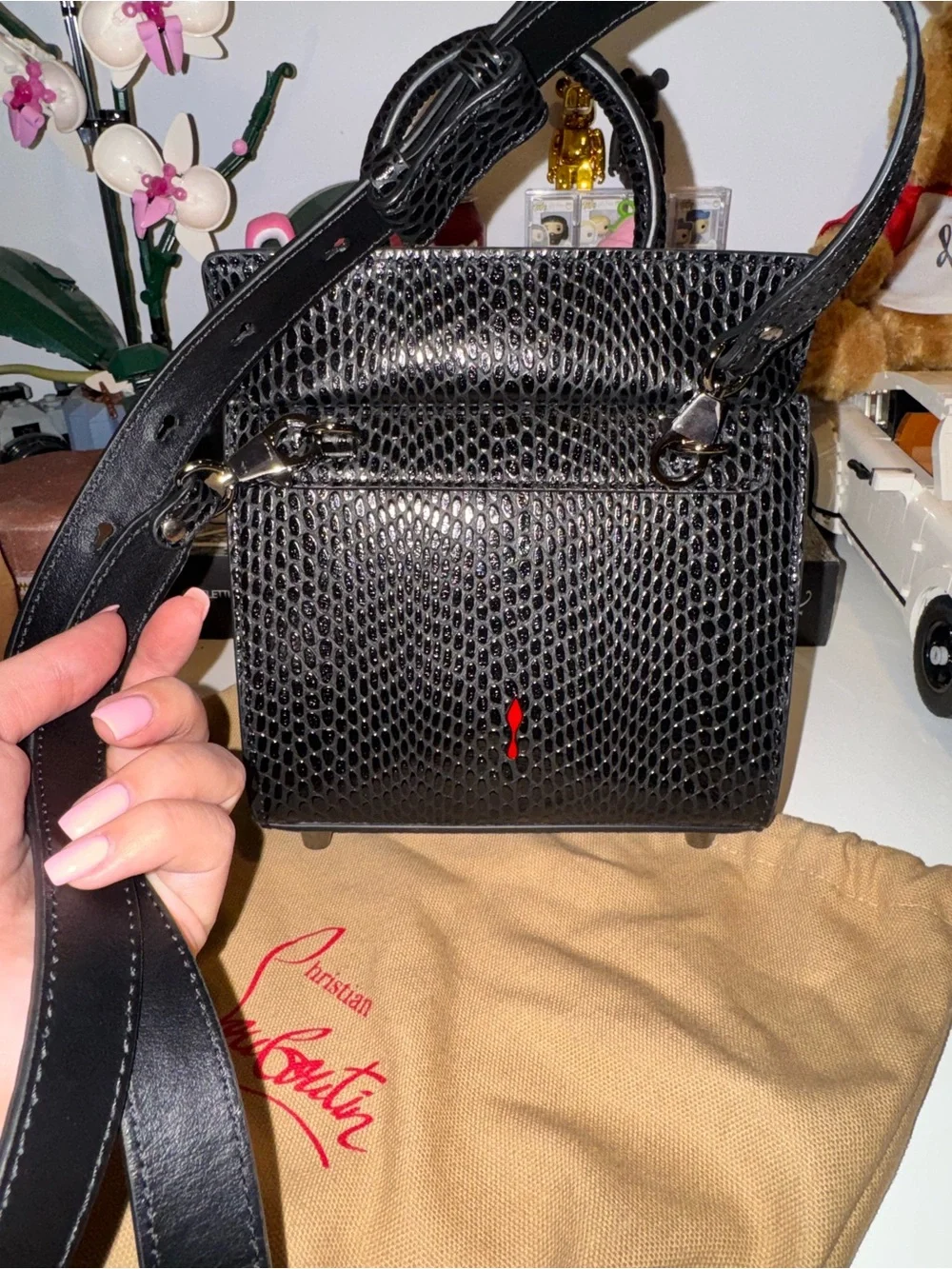 Christian Louboutin Black Textured Mini Tote with Top Handles